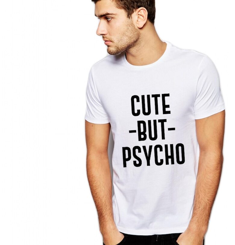 Бяла мъжка тениска - Сладък - но ПСИХО THEICONIC