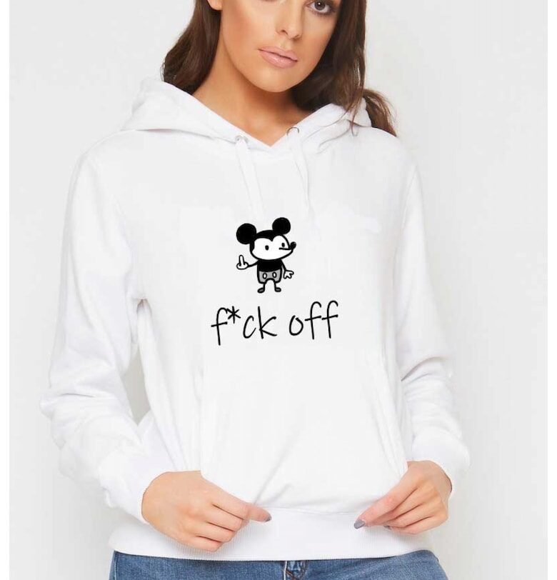 Бяло дамско худи - f*ck off Mickey Mouse THEICONIC