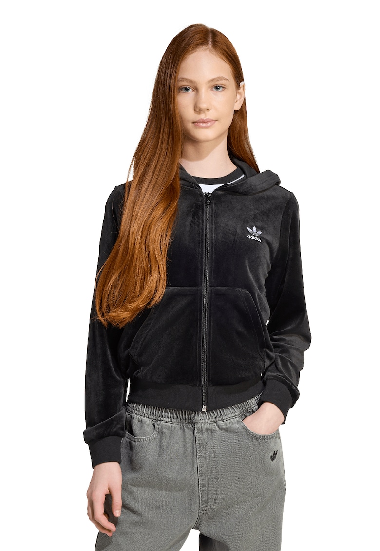 Велурено худи с цип adidas Originals