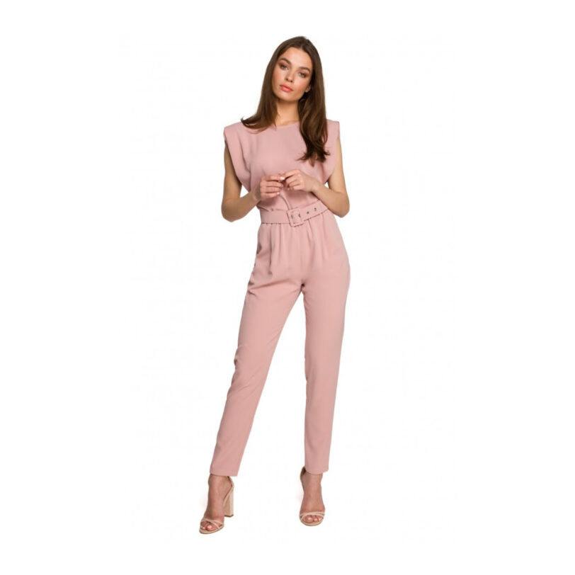 Гащеризон без ръкави  с подплатени рамене - полиестер - еластан - розов Style