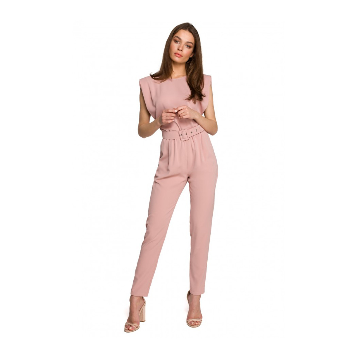 Гащеризон без ръкави с подплатени рамене - полиестер - еластан - розов Style