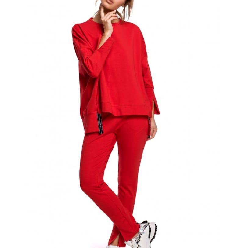 Голяма блуза със странични цепки -  Памук/еластан - Червена MOE