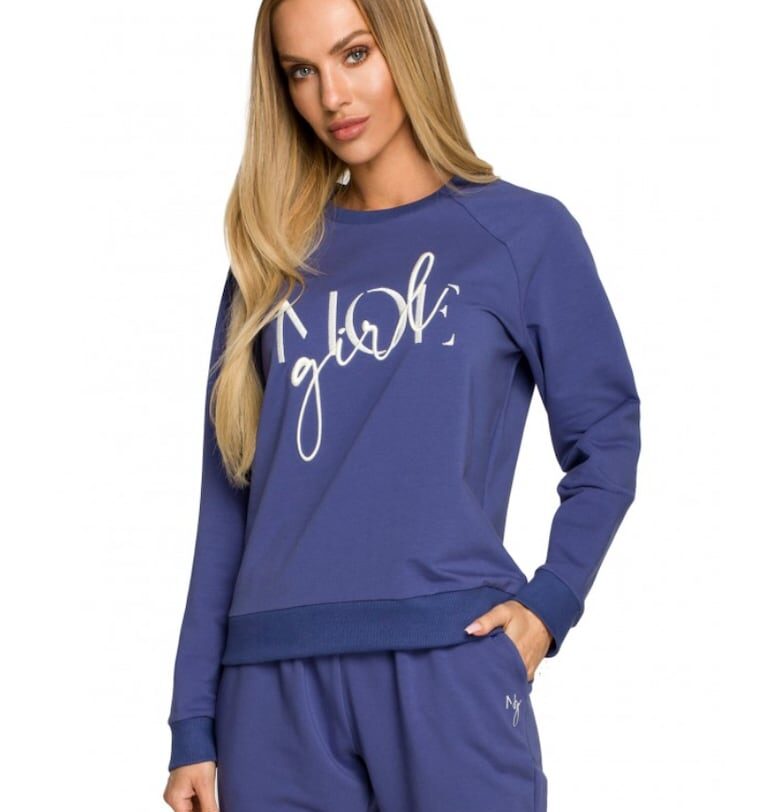 Дамска блуза . С мотив. Памук. Еластан. Синя MOE