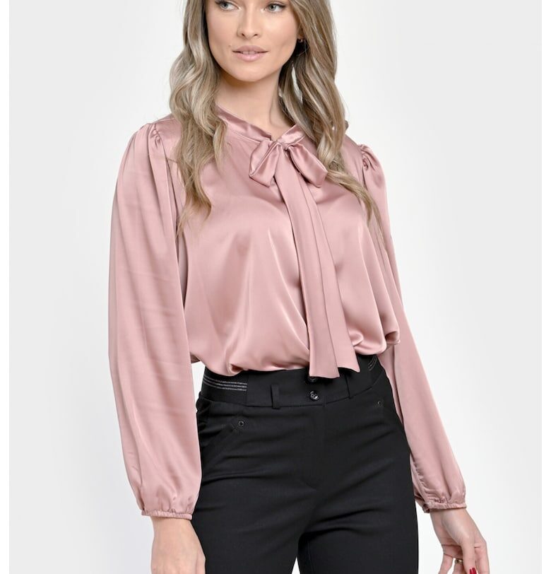 Дамска блуза от сатен - Елегантна с панделка V301 - Розова Eranthe