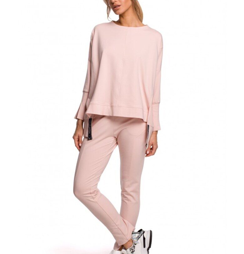 Дамска блуза със странични цепки -  Памук/Еластан - Пудрово розово MOE