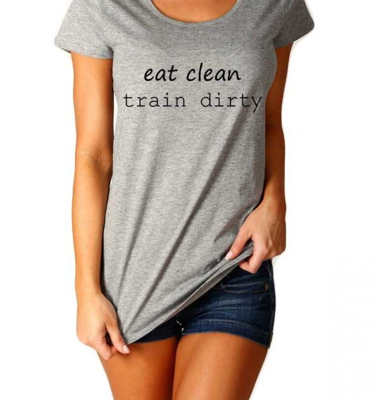 Дамска сива тениска - Eat Clean Train Dirty THEICONIC