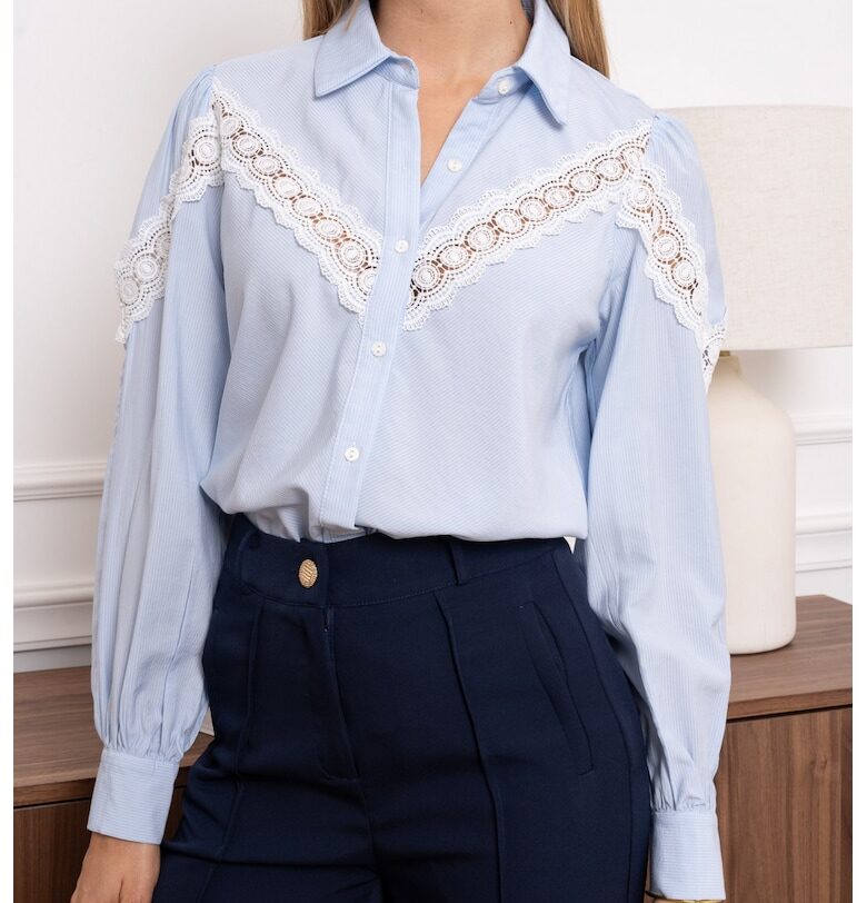 Дамска синя риза с дантелена апликация 4350T 16568 SOFILINE