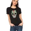 Дамска черна тениска - Sugar Skull Colorful THEICONIC