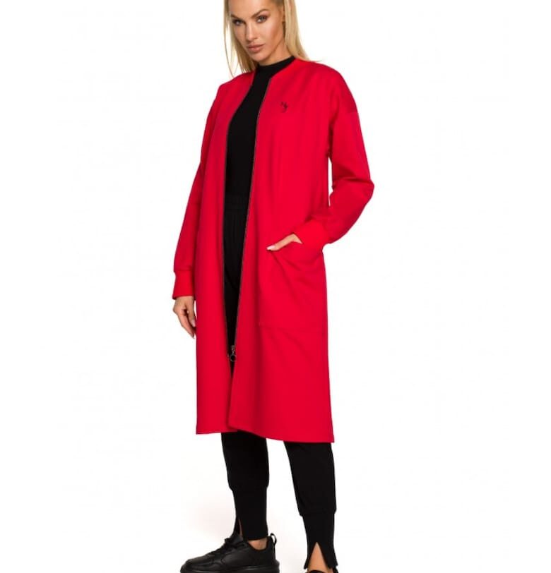 Дамски блейзър  С цип - Памук - Еластан - Червен MOE