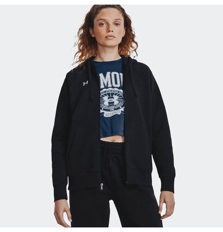 Дамски спортен суитшърт -  Rival Fleece FZ - черно/бяло - XL - памук Under Armour