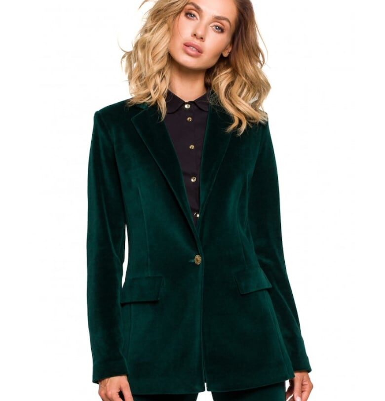 Дамско яке с колан -  Памук/Полиестер - Зелено MOE