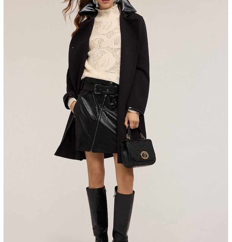 Двуредно палто с еко кожа Motivi