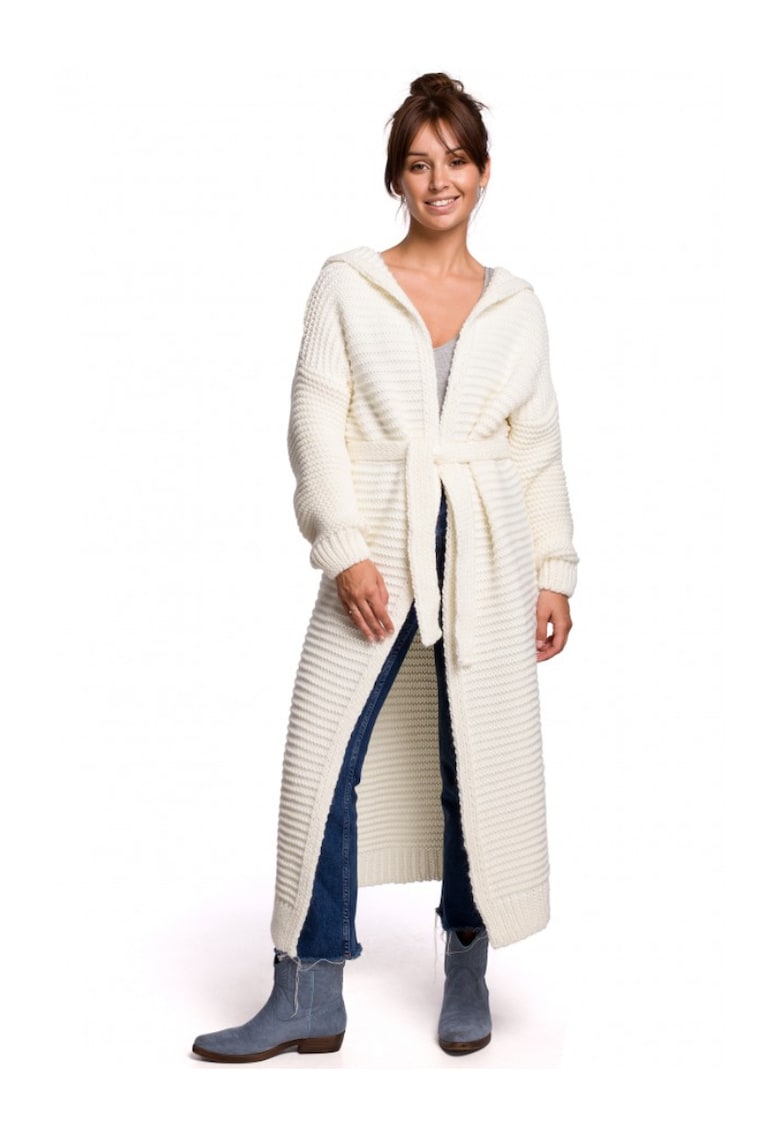 Дълга жилетка с качулка - Акрил/Найлон/Вълна - Екрю бяло - Един размер OEM