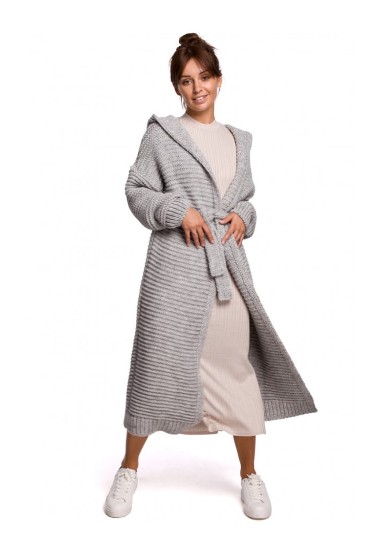 Дълга жилетка с качулка - акрил/найлон/вълна - сива - един размер OEM