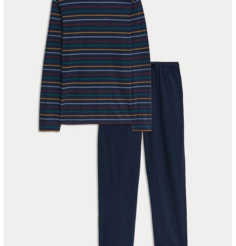 Дълга памучна пижама с връзка Marks  Spencer