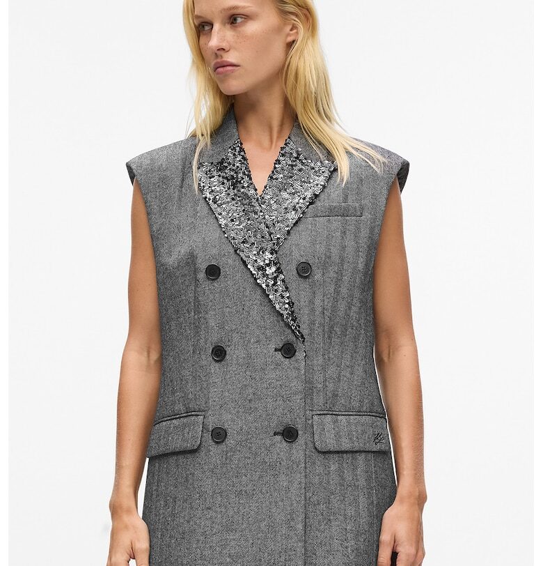 Елек от туид с ревери с пайети Karl Lagerfeld