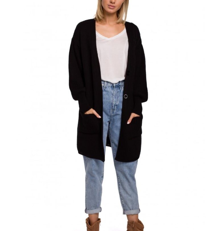 Жилетка с джобове -  акрил/полиамид - черна - L/XL MOE