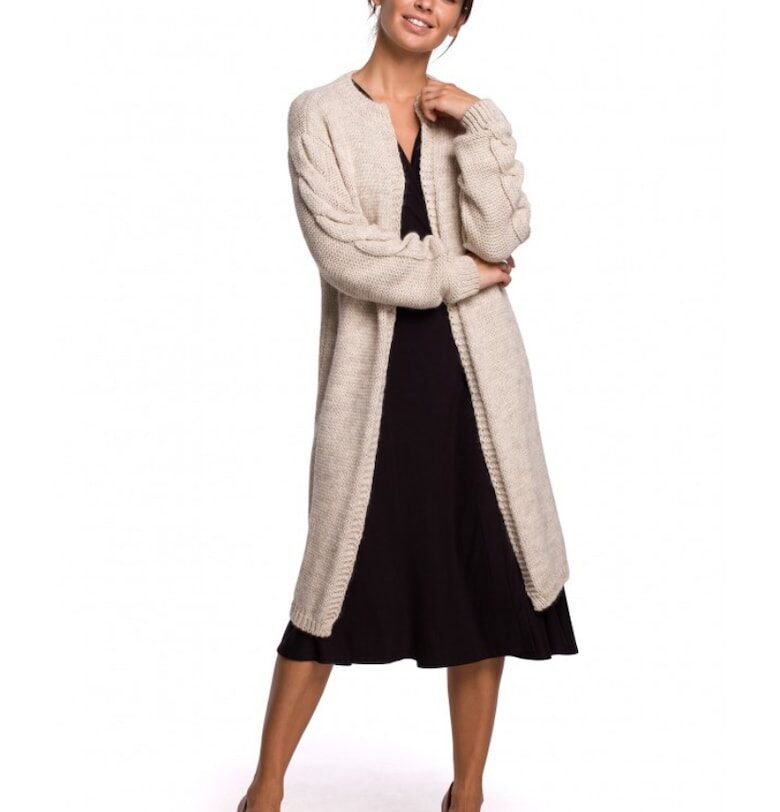 Жилетка с дълги ръкави - акрил/найлон/вълна - бежово OEM