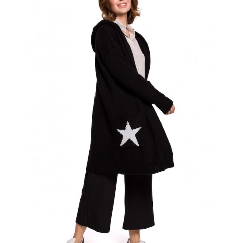 Жилетка с качулка и щампа - Акрил - Черна OEM