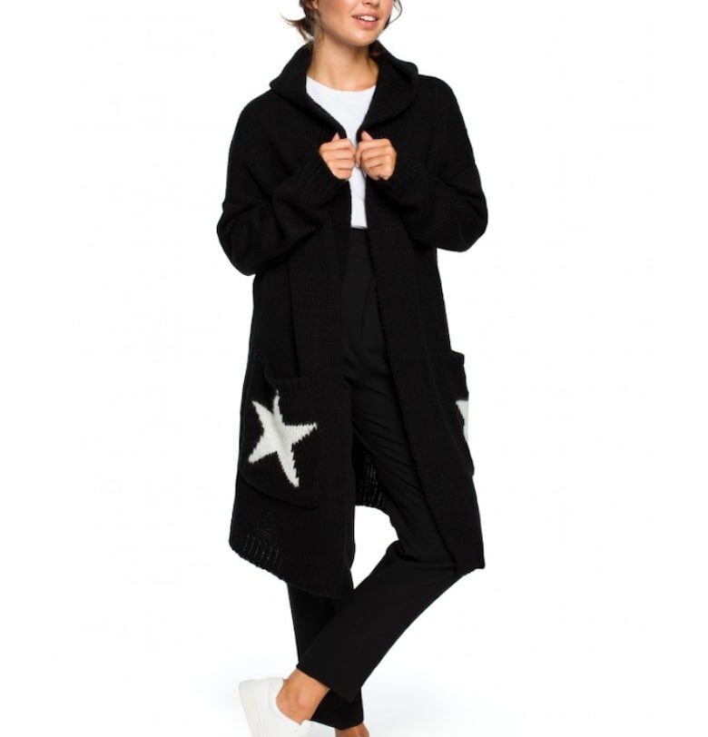 Жилетка с качулка и щампа - Акрил - Черна - Един размер OEM