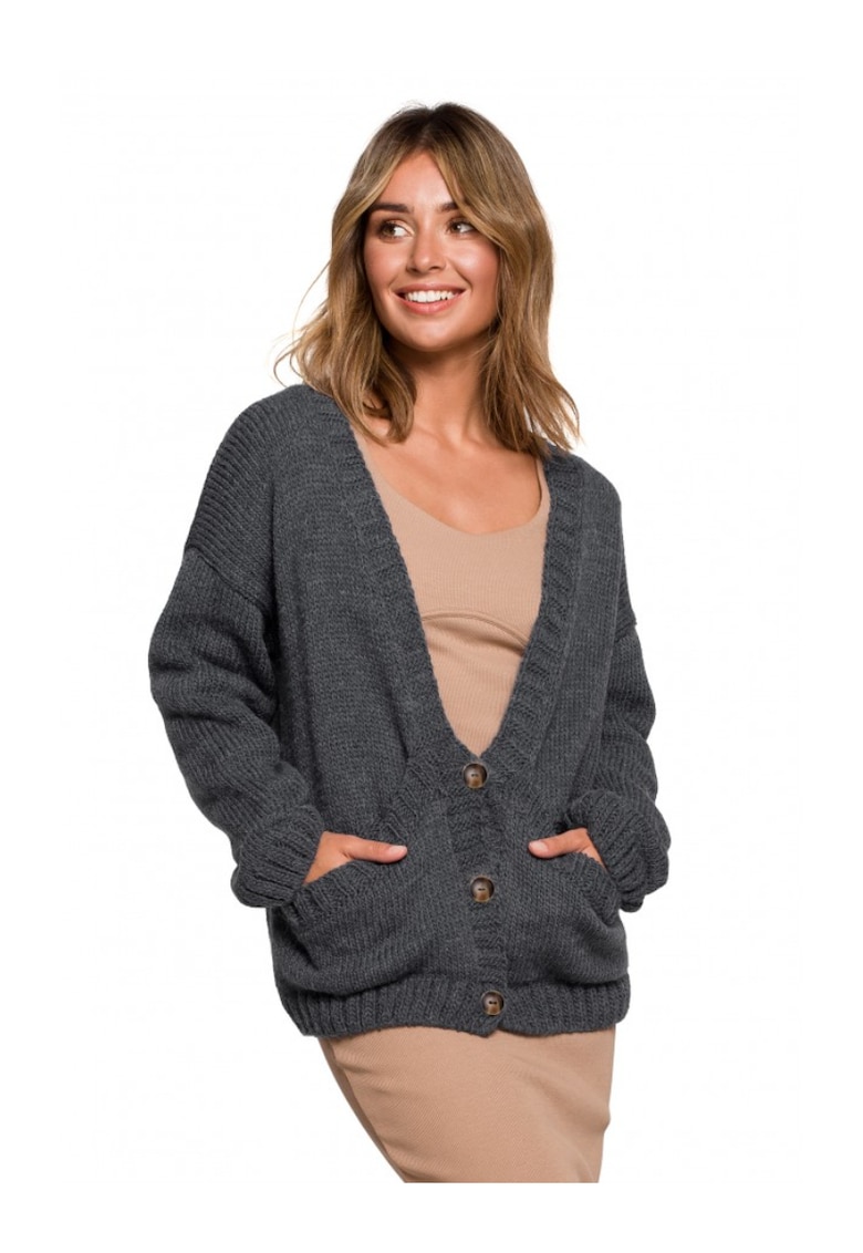 Жилетка с копчета и широки джобове - Акрил/Найлон/Вълна - Антрацитно сиво OEM