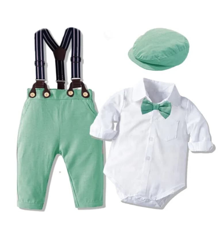 Зелен костюм за момче с тиранти Darius Nannie