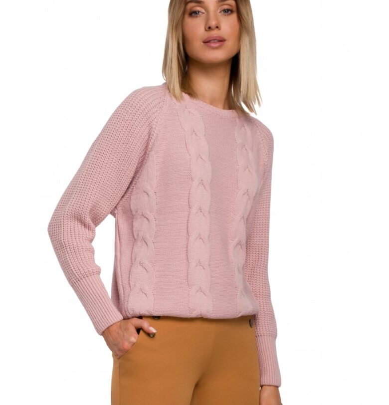 Класически  пуловер - акрил - полиамид - розов - MOE