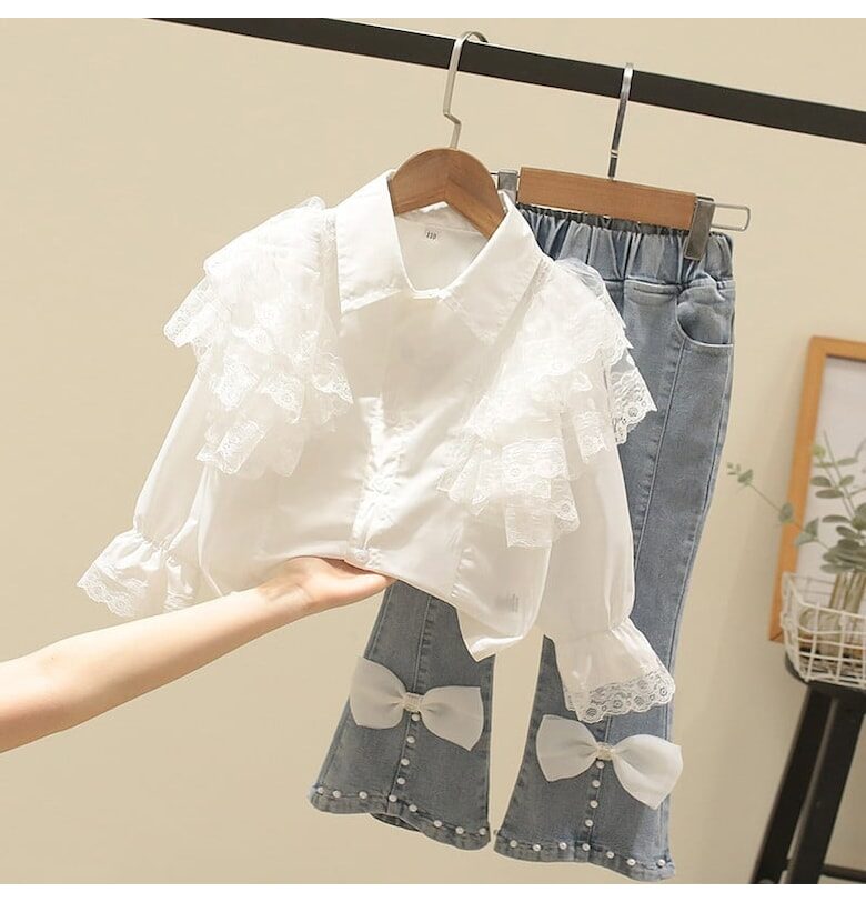 Комплект за момиченца - С панделки - Бял Nannie