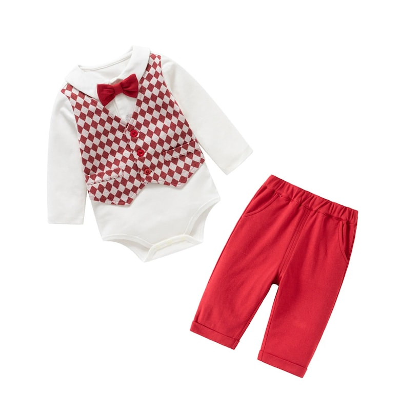 Комплект от 2 части - боди с папийонка и червени панталони за момче Nannie