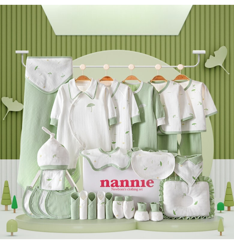 Комплект от 28 части - за новородени - зелени на 1 месец - 50-56 см Nannie