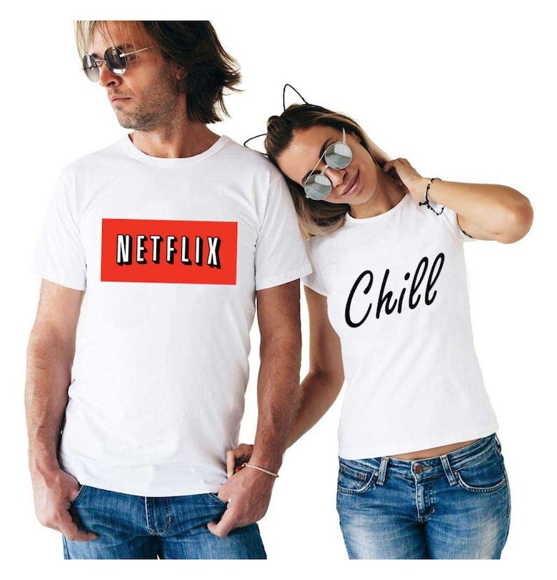 Комплект от две бели тениски за двойки - Netflix & Chill THEICONIC