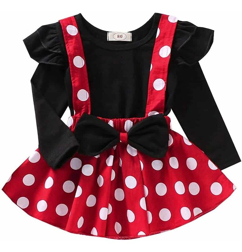 Комплект с дълъг ръкав на точки в червен цвят за момичета Nannie