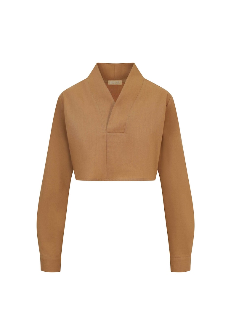 Къса блуза с дълги ръкави и шпиц - Camel - BALOU