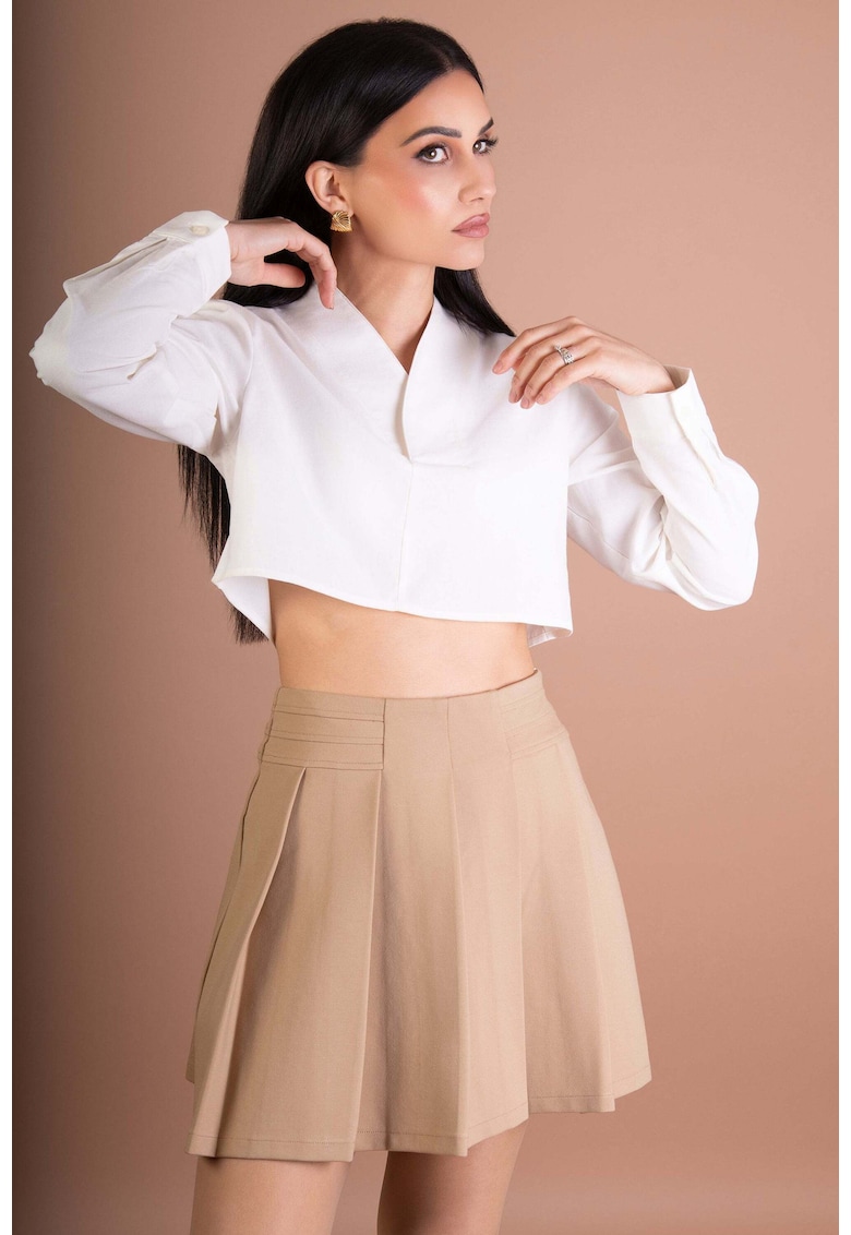 Къса блуза с дълги ръкави и шпиц - Бял - BALOU