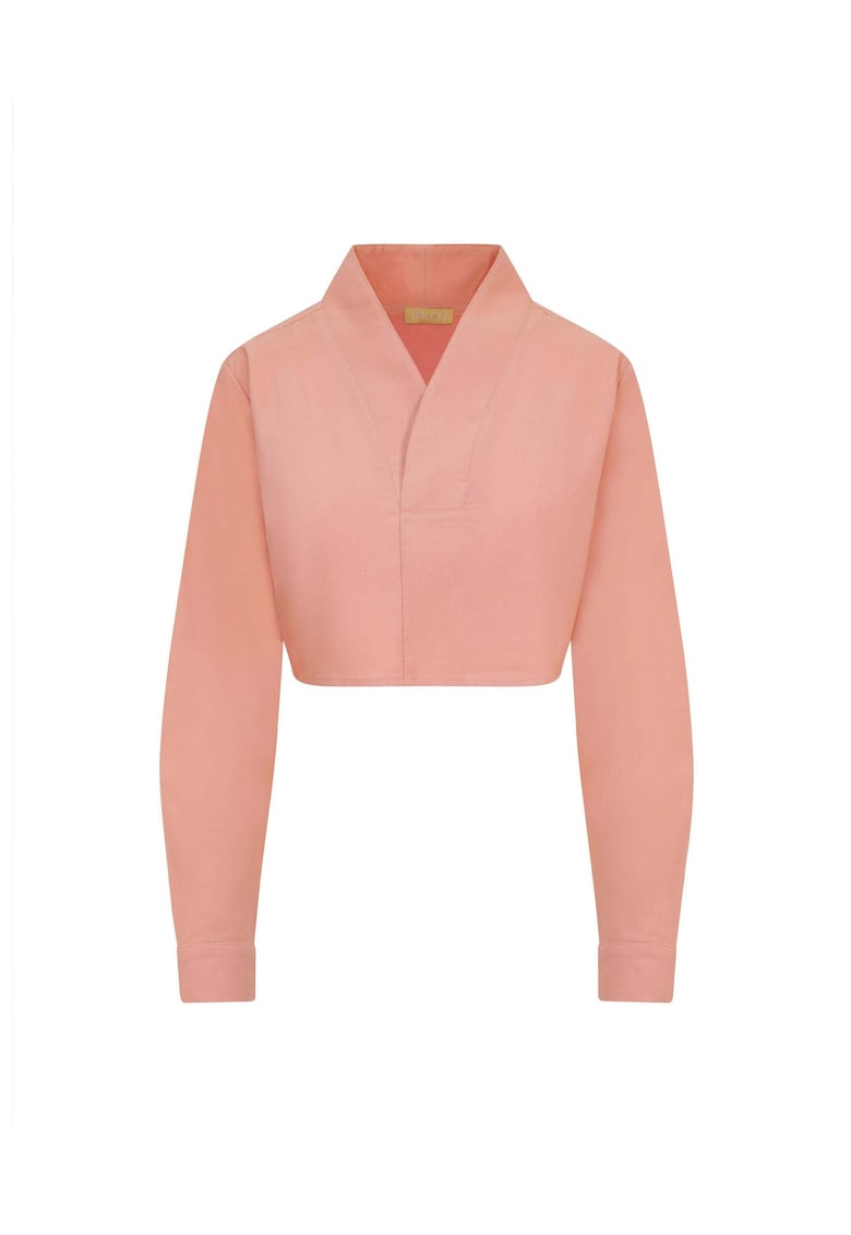 Къса блуза с дълги ръкави и шпиц - Розово - BALOU