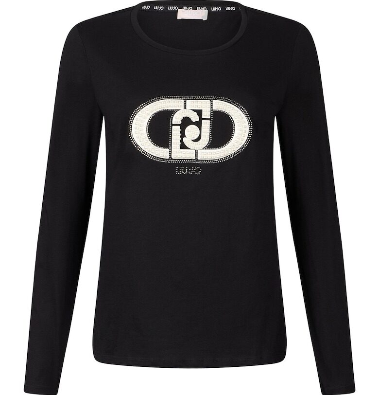 Памучна блуза с лого от декоративни камъни Liu Jo