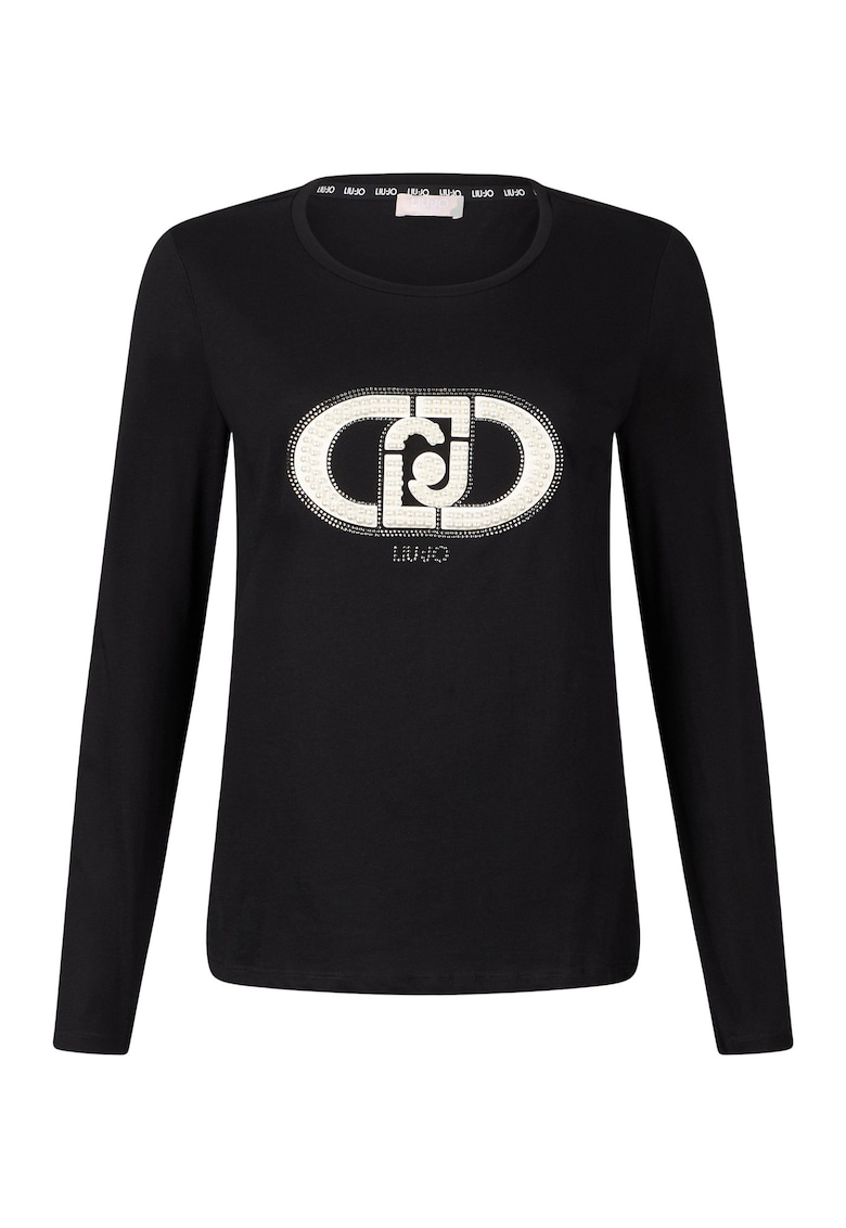 Памучна блуза с лого от декоративни камъни Liu Jo