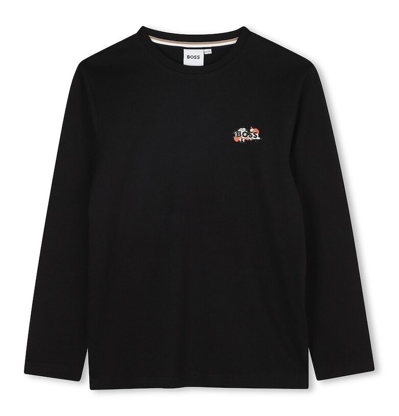 Памучна блуза с шарка на гърдите BOSS Kidswear