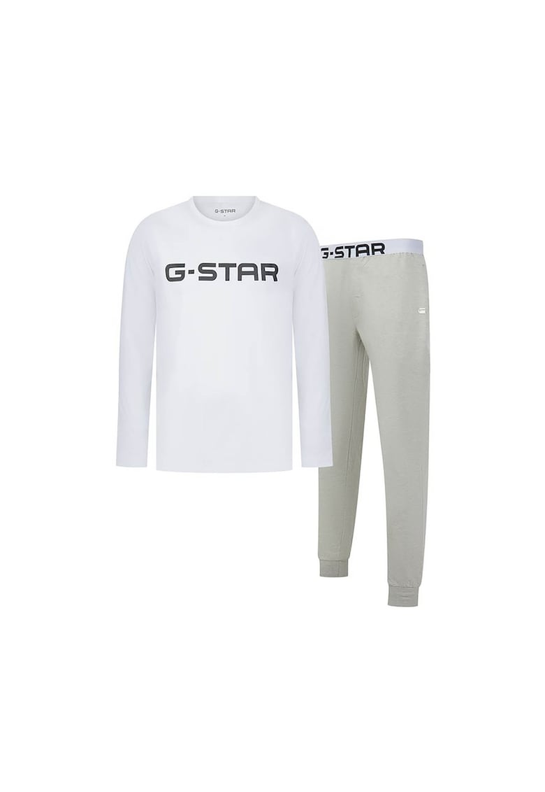 Пижама с памук и лого - Бял/Сив G-Star RAW