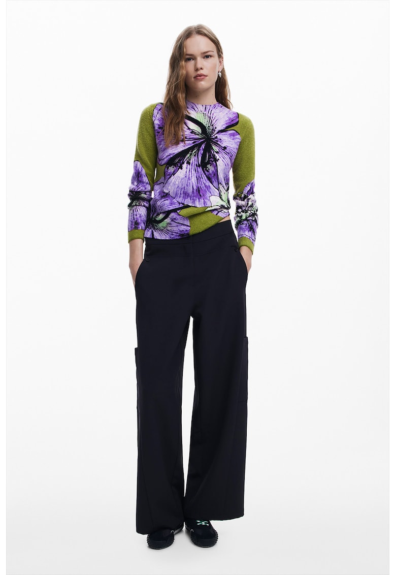 Плетен пуловер с флорален принт DESIGUAL