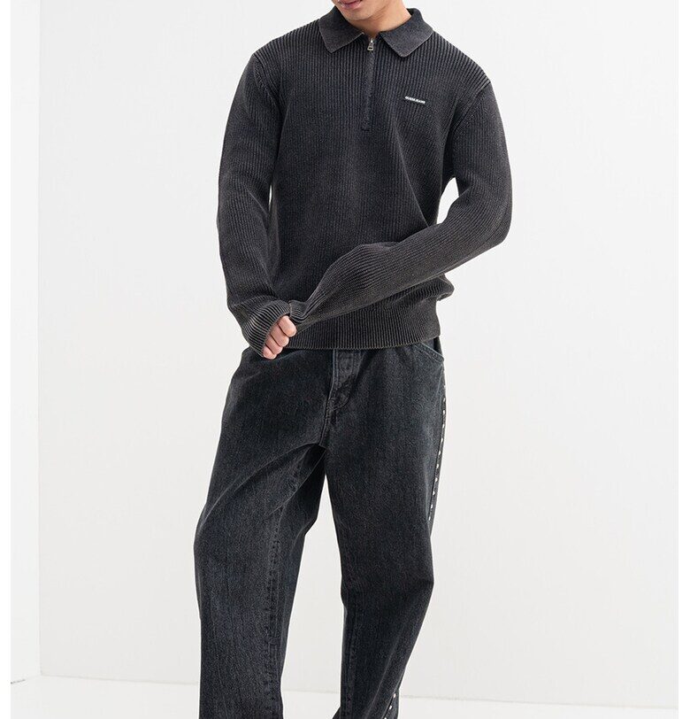 Плетен пуловер с яка и къс цип GUESS JEANS