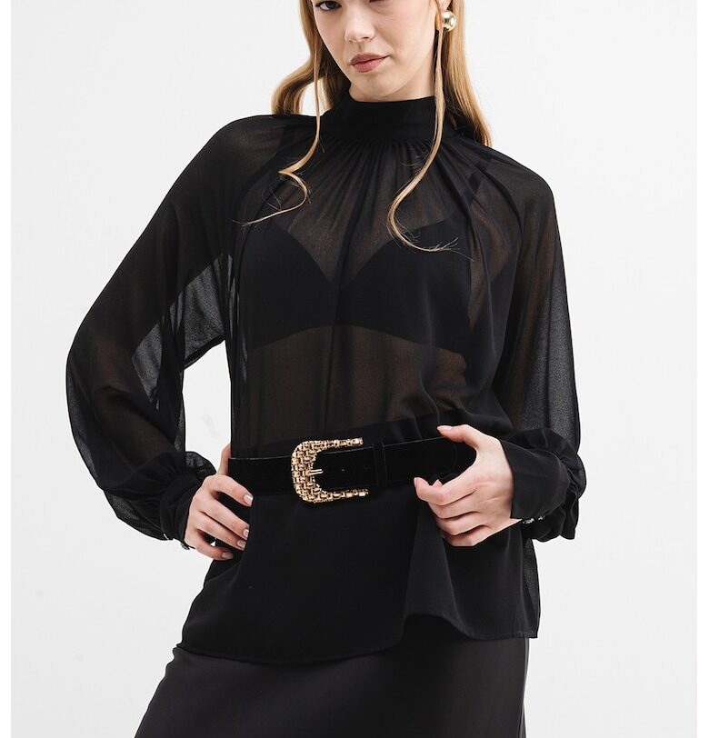 Полупрозрачна риза с панделка на яката GUESS