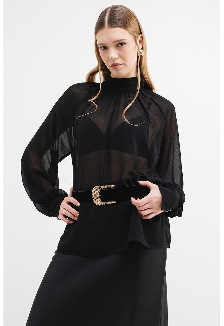 Полупрозрачна риза с панделка на яката GUESS