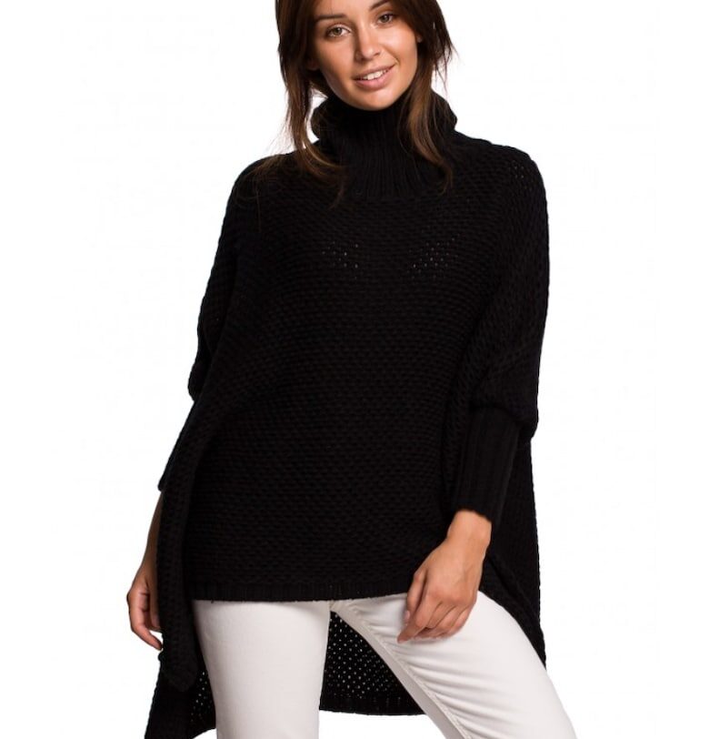 Пуловер пончо - акрил - черен - един размер OEM