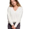 Пуловер с V-образно деколте - акрил - почти бял OEM