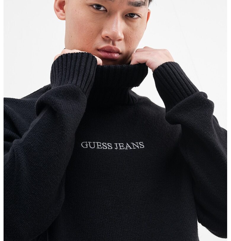 Пуловер с вълна и поло GUESS JEANS