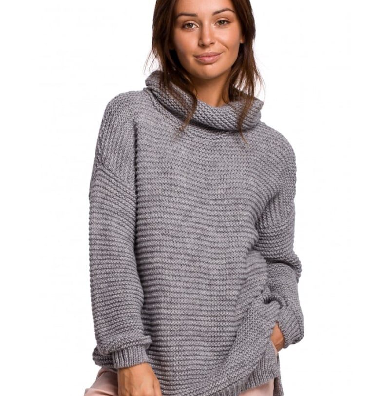 Пуловер с голяма яка - акрил/найлон/памук - сив - един размер OEM