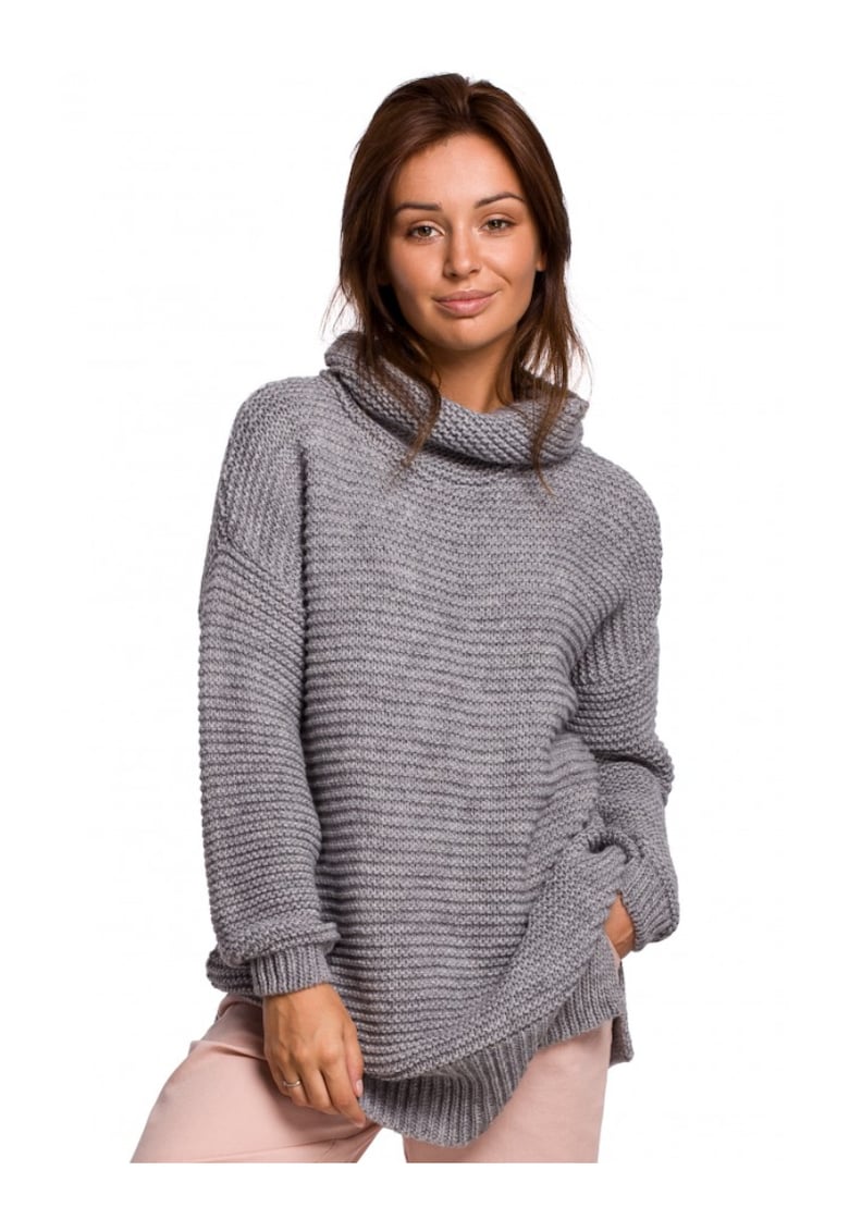 Пуловер с голяма яка - акрил/найлон/памук - сив - един размер OEM