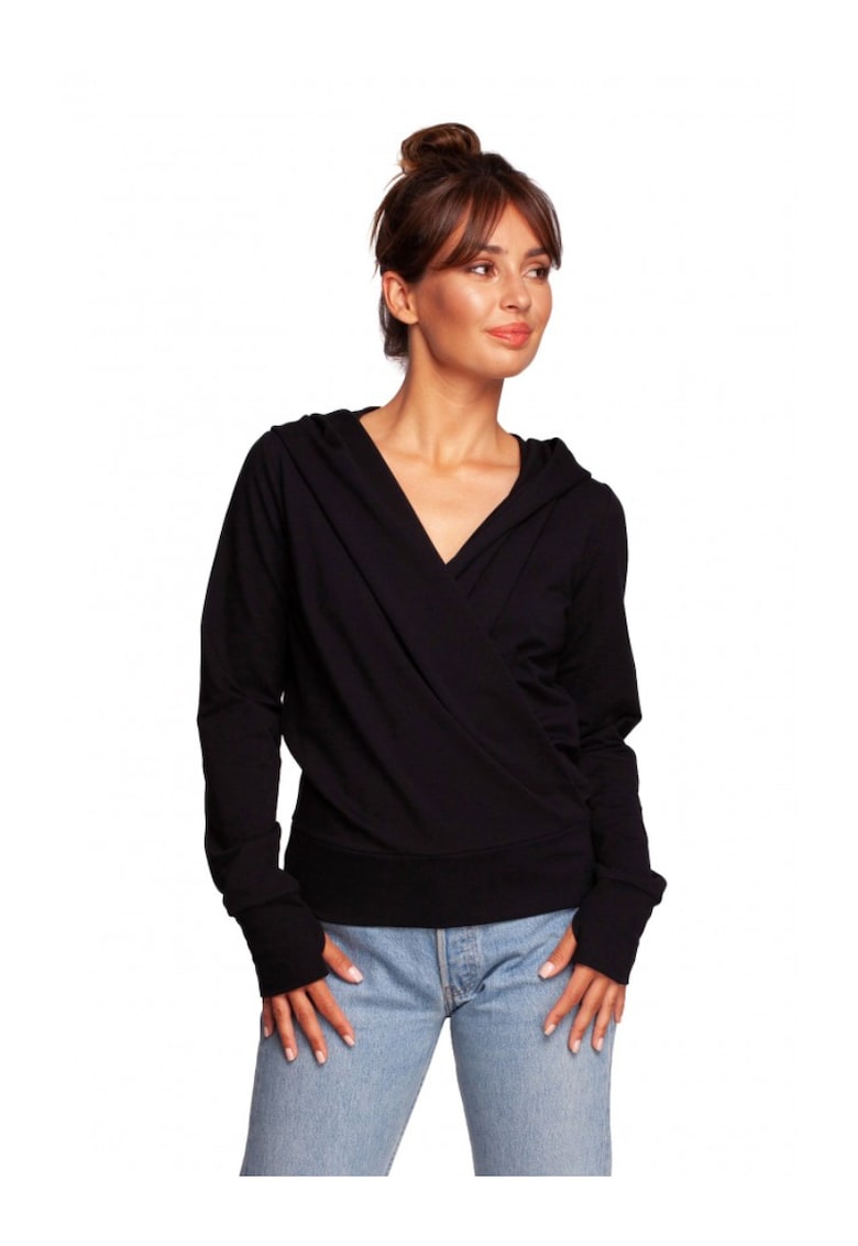 Пуловер с качулка - памук/еластан - черен OEM