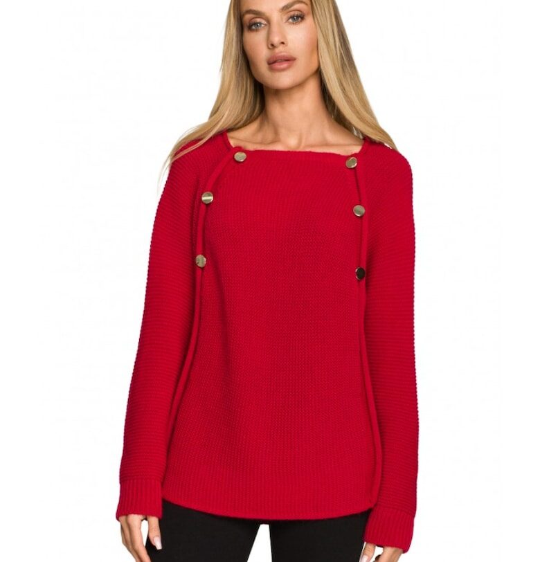 Пуловер с  копчета - Акрил - Полиамид - Червен - SM MOE